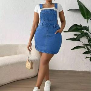 Plus Patched Pocket Overall Denim Dress Without Tee