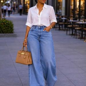 High waisted wide leg jeans